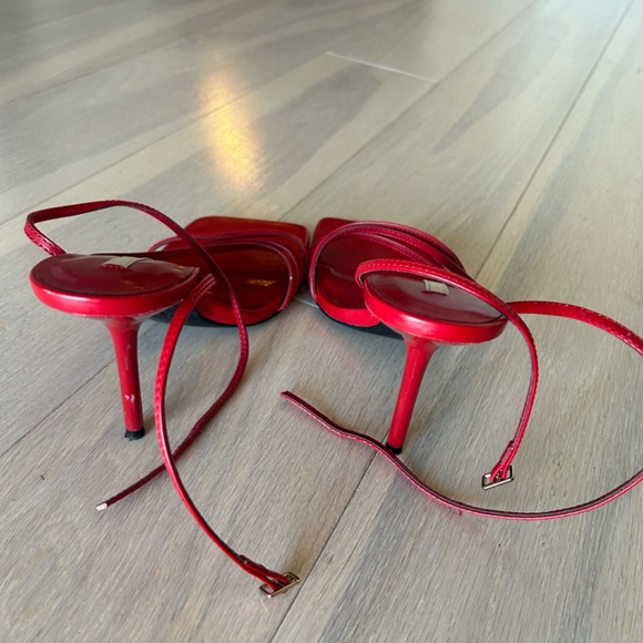 Zara Red Leather Strappy Heels - Size 41 - Picture 3 of 4